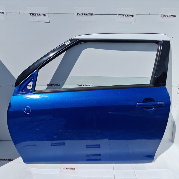 Suzuki Swift Nearside Door * Cool Pearl White & Boost Blue A7E * 2010-2017 * Bare Door * 0326