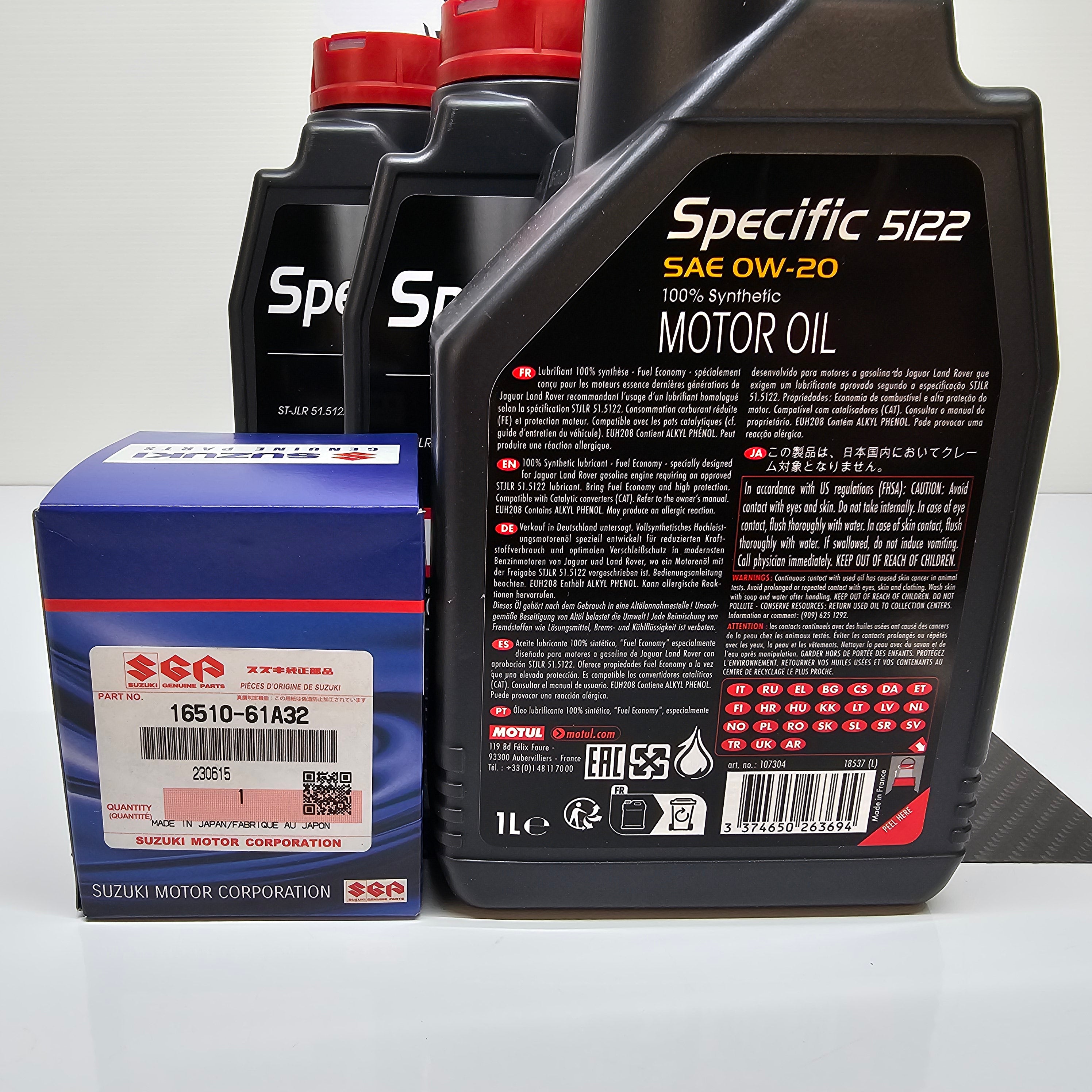 M16A Oil Service Kit - Oil Motul 0W20 ACEA C5 & Genuine Suzuki Oil filter