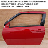 Suzuki Swift Nearside Door * Bright Red ZCF * 2010-2017 * Bare Door *