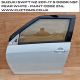 Suzuki Swift NEARSIDE Front Door * WHITE ZNL * 2010-2017 * Bare Door *